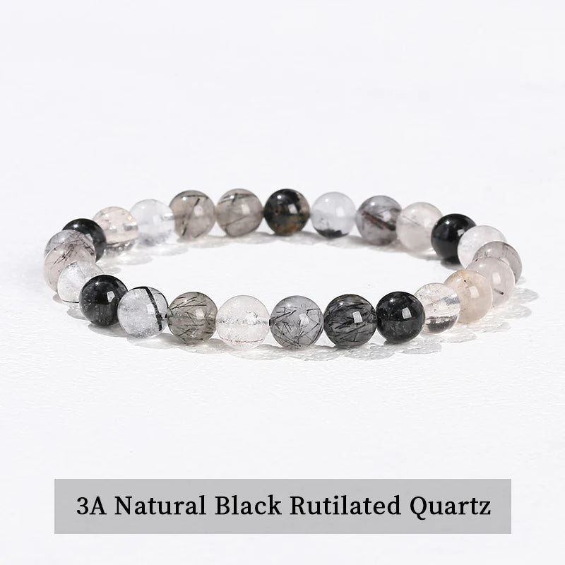 Natural Stone Beaded Bracelet 6/8/10mm — Obsidian Fluorite Quartz Jasper Stretch Yoga Bracelet for Women & Men