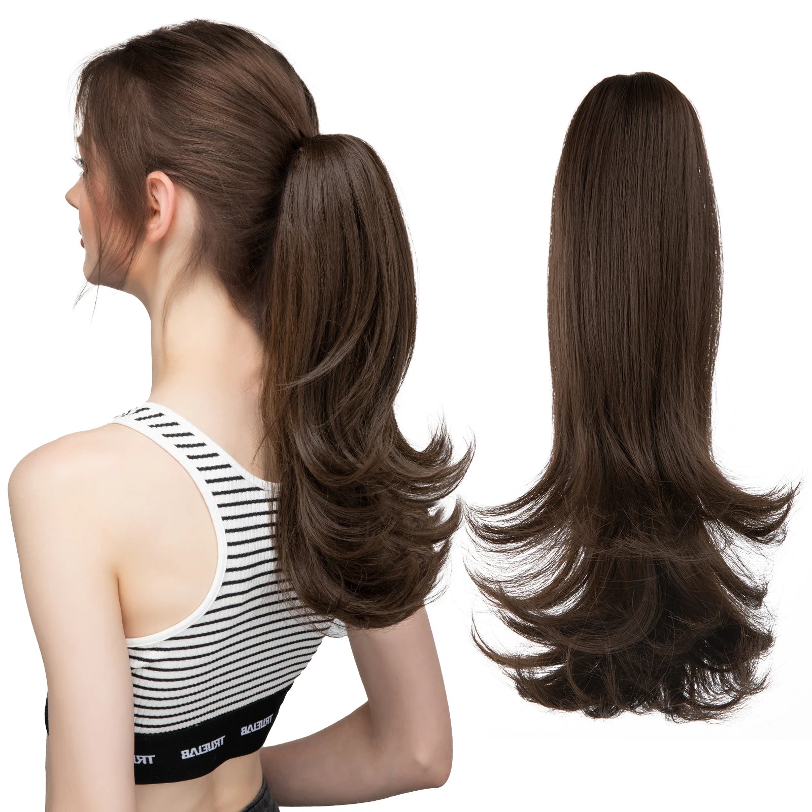 SARLA Clip-In Wavy Ponytail Extension 14 in (35 cm) - Synthetic High-Temp Fiber with Claw Clip & Elastic Band