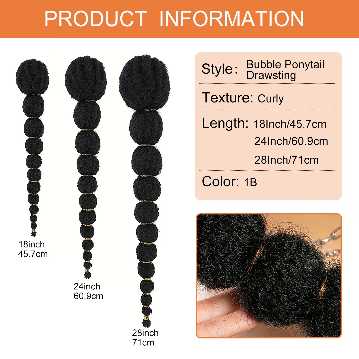 Drawstring Kinky Afro Bubble Ponytail Extension - Clip-In Natural Black