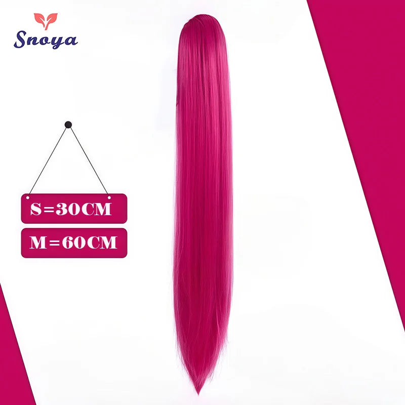 Snoya Clip-In Long Straight Ponytail Extension 60 cm / 30 cm (23.6 in / 11.8 in) Heat-Resistant Synthetic Claw Clip for Cosplay, Red, Purple, Pink, Blue