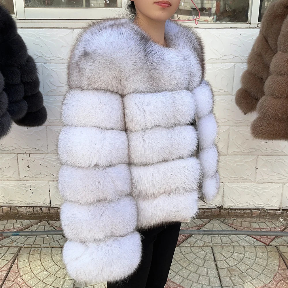 Women's White Faux Fox Fur Coat – Slim Plush Faux-Fur Winter Jacket
