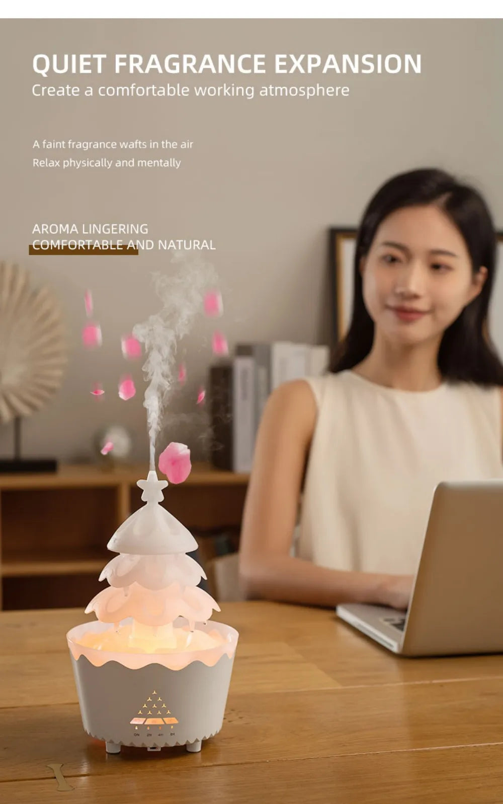 Remote-Controlled Aroma Diffuser Humidifier with RGB Night Light – UFO, Raindrop & Christmas Tree Designs for Home & Office
