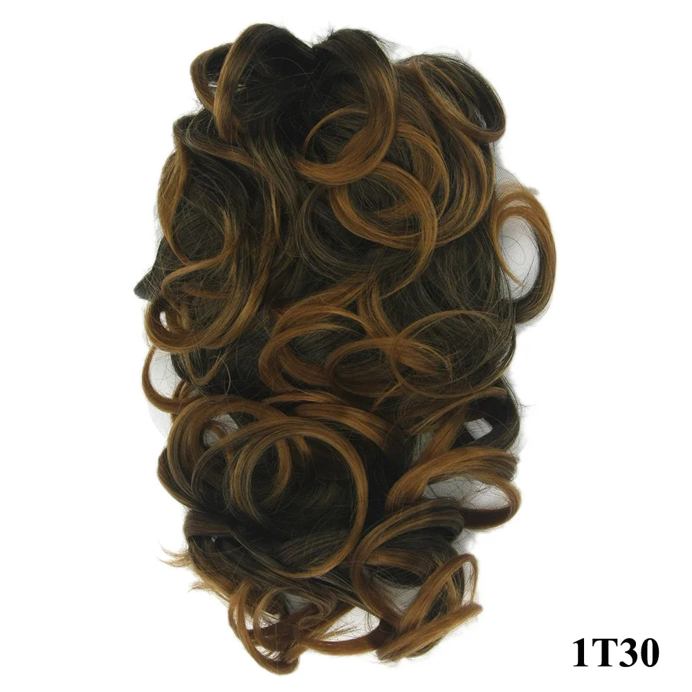 Soowee Short Curly Clip-In Ponytail Extension Black to Burgundy Synthetic Heat-Resistant Fiber