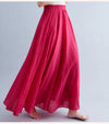 Women's Linen Cotton Ankle-Length Maxi Skirt Elastic Waist Pleated Boho Beach Vintage