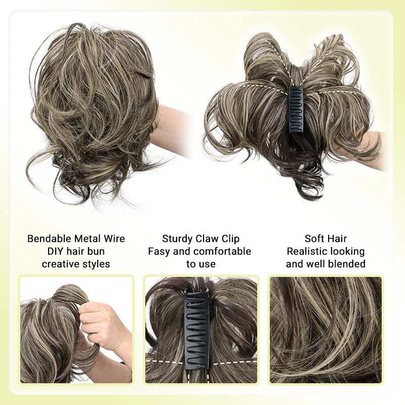 WIGSIN Curly Clip-In Ponytail Hair Extension Adjustable Claw Clip Synthetic High-Temp Fiber 100g (3.5 oz)