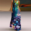 Vintage Print Boho Maxi Dress – Sleeveless V-Neck A-Line Beach Sundress with Pockets