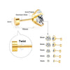 LUXUSTEEL 2-Pack 316L Stainless Steel Crystal Zircon Stud Earrings – Hypoallergenic Gold-Tone Round Cartilage Piercing 3–8mm (0.12–0.31 in)