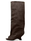 Women's Peep Toe Knee-High Boots Slip-On, Thick High Heels with Statement Heel, Microfiber Upper — Large Sizes