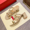 Women's Gladiator Heeled Sandals Patent Leather with Silver Rivets — 6cm Square Heel, Summer Dress Shoes