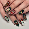 24-Pack Christmas Green Snowflake Press-On Nails with Rhinestones – Holiday False Nail Set for Women