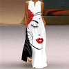Vintage Print Boho Maxi Dress – Sleeveless V-Neck A-Line Beach Sundress with Pockets