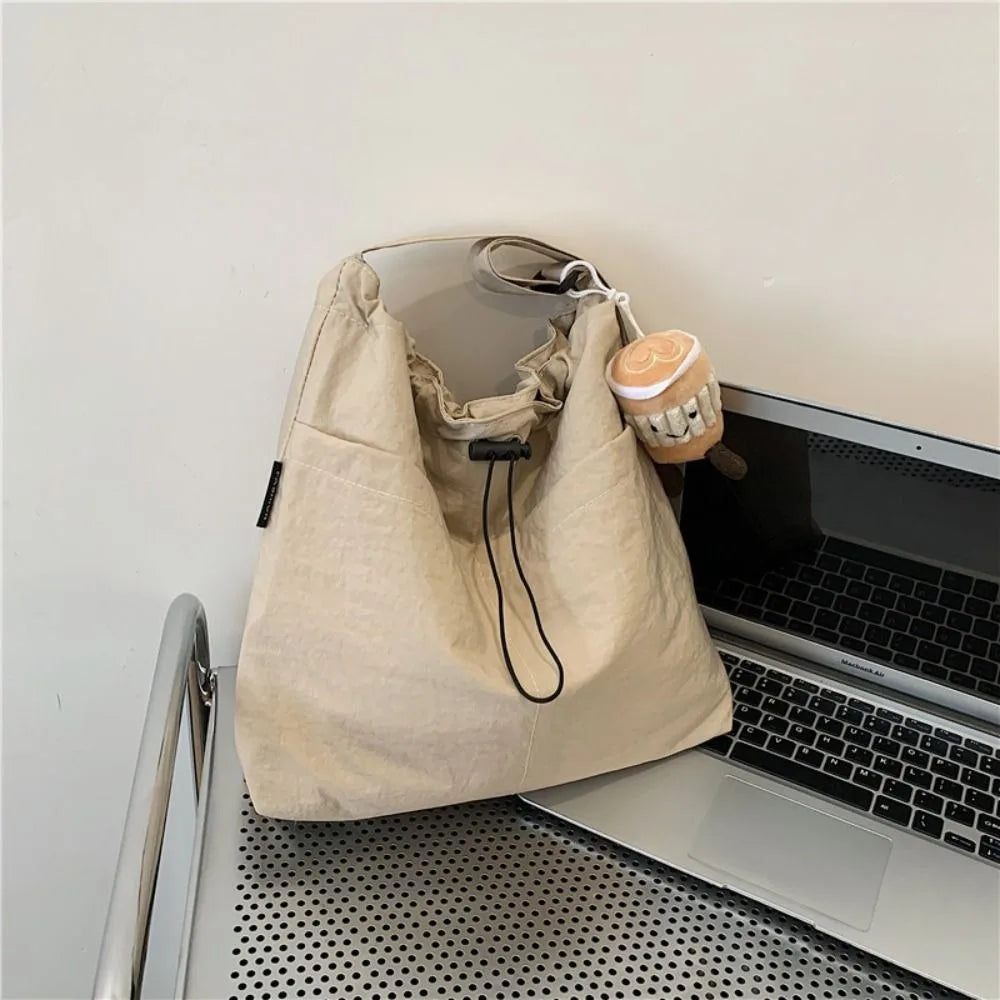 Women's Waterproof Nylon Drawstring Tote Bag – Large Bucket Crossbody Shoulder Bag 38×31×9 cm (14.96×12.20×3.54 in)