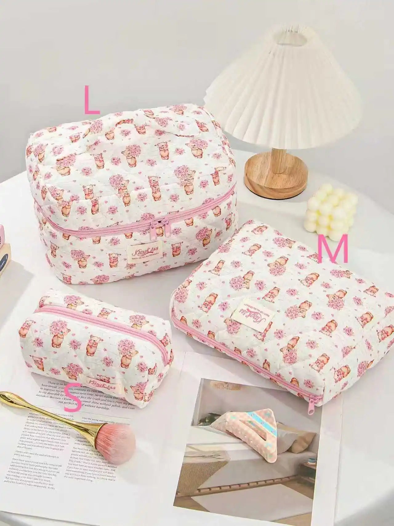 Quilted Cotton Makeup Bag – Zipper Cosmetic Organizer Box-Shaped Toiletry Case for Women & Girls