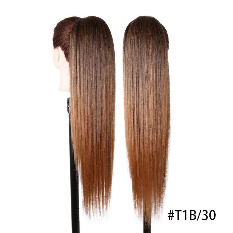 Long Ombre Blonde Synthetic Clip-In Braided Wavy Ponytail Hairpiece — Black to Brown Hair Extension