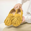 Women's Cow Suede Tassel Loafers – Slip-On Ballet Flats, Round Toe, Large Sizes
