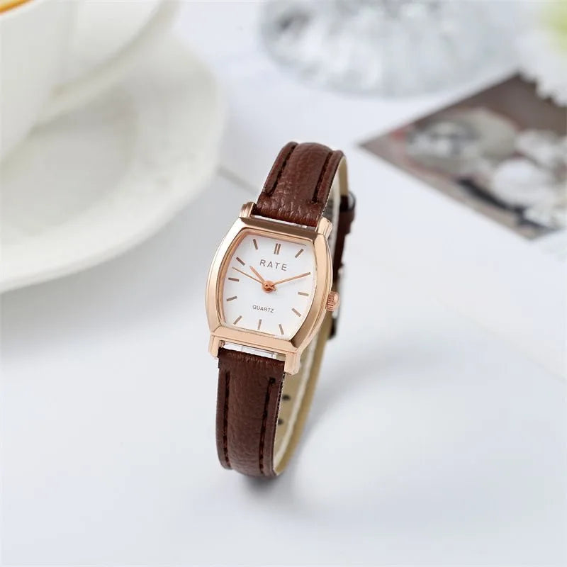 Women's Small 23mm Quartz Watch Leather Strap Arabic Numerals Fashion Wristwatch