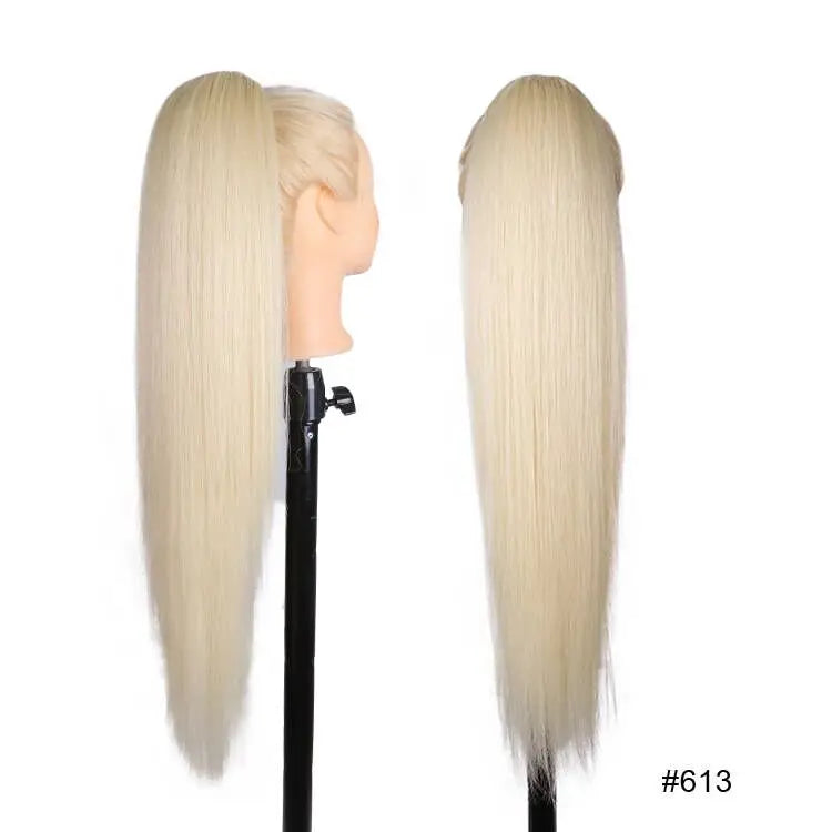 Long Ombre Blonde Synthetic Clip-In Braided Wavy Ponytail Hairpiece — Black to Brown Hair Extension