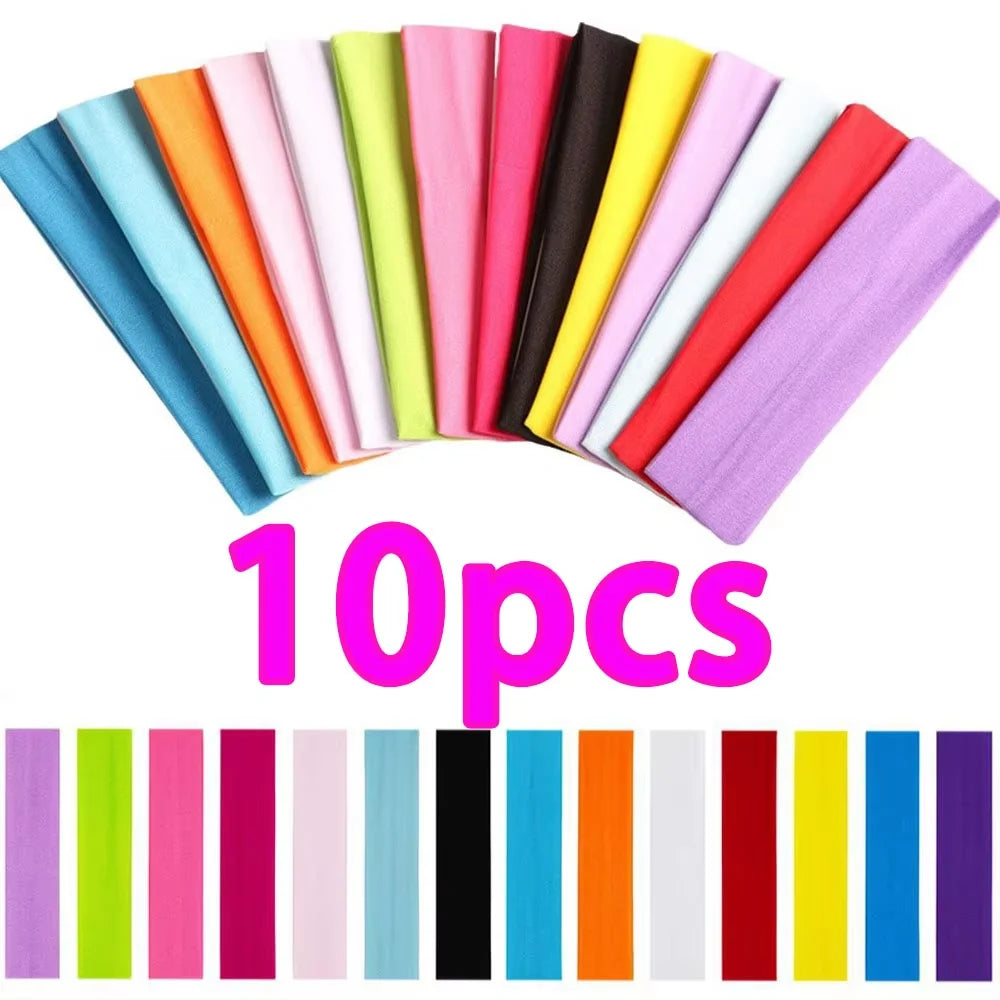 10-Pack Elastic Headbands for Women – Solid Color Sports, Yoga & Fitness Hair Bands