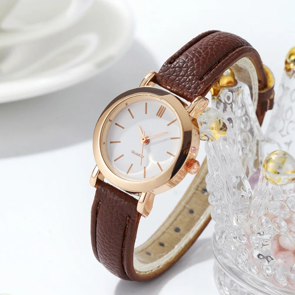 Women's Small 23mm Quartz Watch Leather Strap Arabic Numerals Fashion Wristwatch