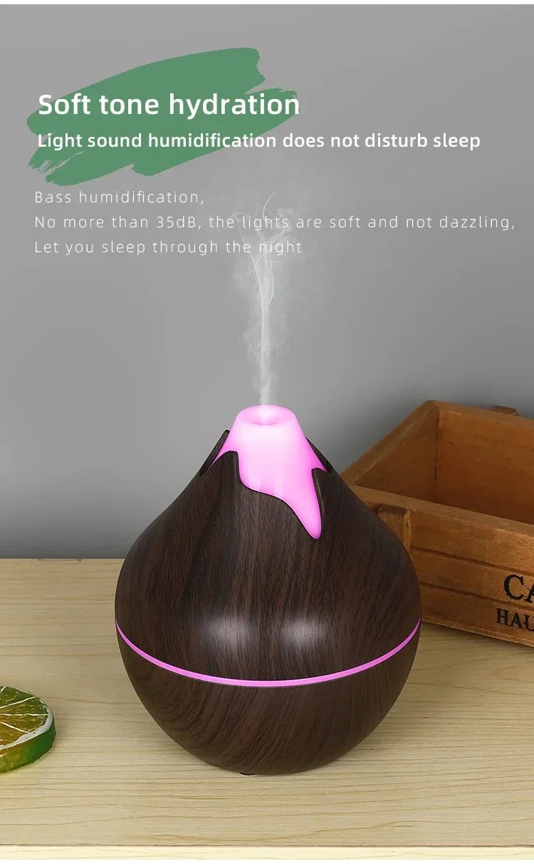 350ml (11.8 oz) Wood Grain Ultrasonic Essential Oil Diffuser & Humidifier, USB, Remote Control, 7-Color LED