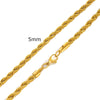 Twisted Rope Chain Necklace for Men & Women — Stainless Steel, 16–36 in (40–91 cm), 2–5 mm, Gold or Silver