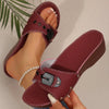 Women's PU Wedge Sandals Slip-On 3–5 cm (1.2–2 in) Medium Heel Summer Heeled Sandals with Metal Accent