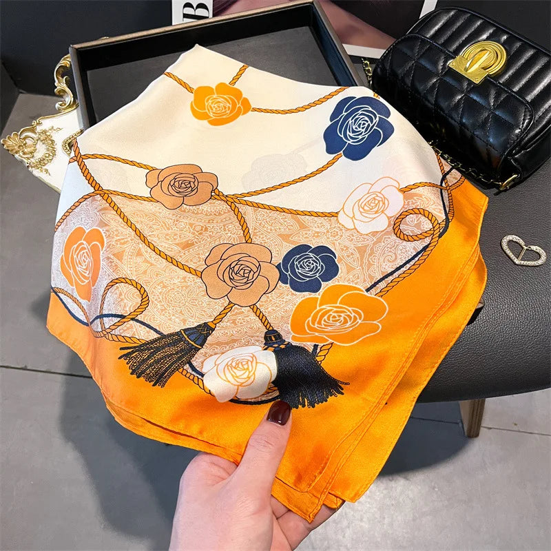 Luxury Horse Print Silk-Feel Square Scarf 70 x 70 cm (27.6 x 27.6 in) – Women's Neck, Hair, Foulard, Bandana