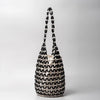 Woven Wooden-Bead Bucket Tote — Hollow-Out Straw Shoulder Bag for Women, Summer Beach Handbag