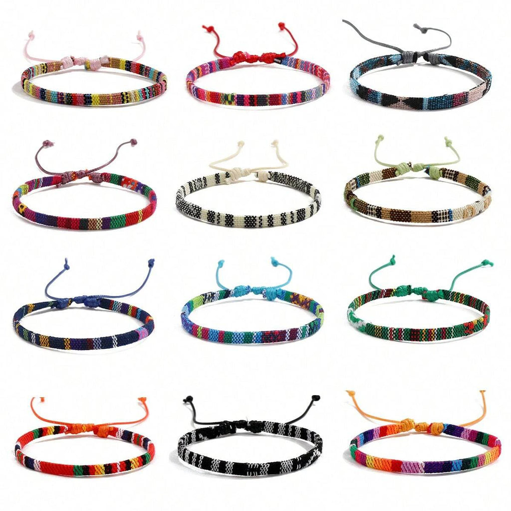 12-Pack Boho Surfer Bracelet Set — Braided Summer Festival Jewelry for Men & Women