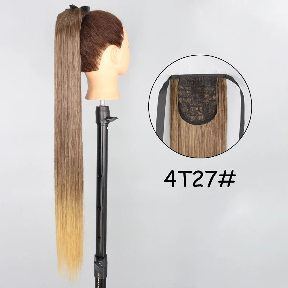 34-Inch (86 cm) Clip-In Synthetic Ponytail Hair Extension — Blonde Wrap-Around Long Straight Hairpiece