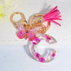 Pink Dried Flower Resin Initial Keychain with Butterfly Tassel A-Z Letter Keyring for Women Valentine's Gift
