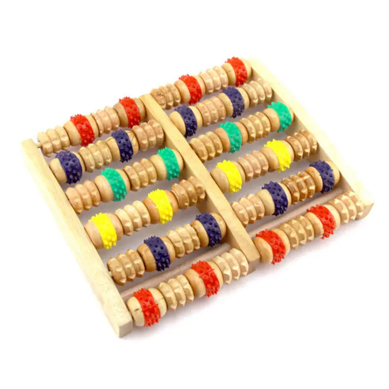 Colorful Wooden Foot Massager Roller - Reflexology Foot Roller for Stress & Pain Relief