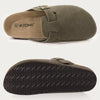 Women's Genuine Leather Suede Clogs with Soft Cork Footbed, Adjustable Buckle Strap Comfort Slip-On Mules