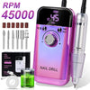45,000 RPM Rechargeable Electric Nail Drill with LCD Screen - Portable Cordless Nail File & Polisher for Gel and Acrylic Manicure