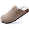 Suede Cork Clogs for Women - Adjustable Buckle Mules with Arch Support, Non-Slip Sandals for Outdoor & Home