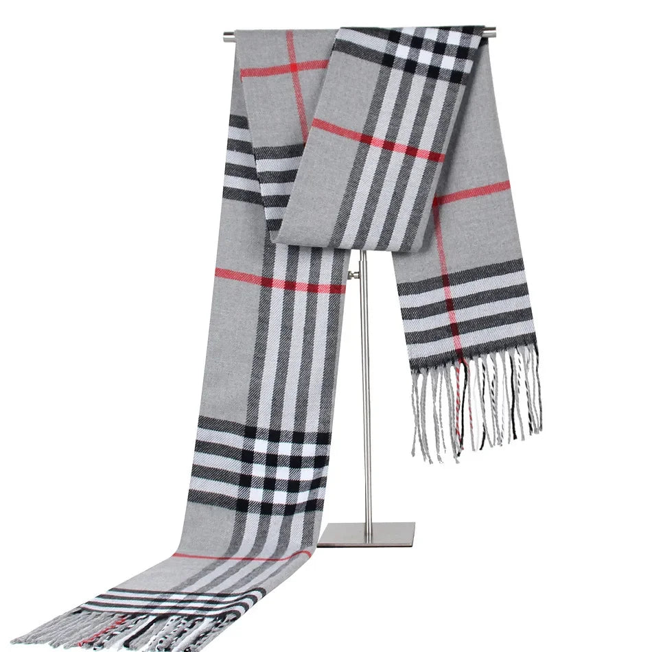 Faux Cashmere Plaid Scarf, Warm Winter Shawl, Unisex Large 180 x 30 cm (71 x 12 in)