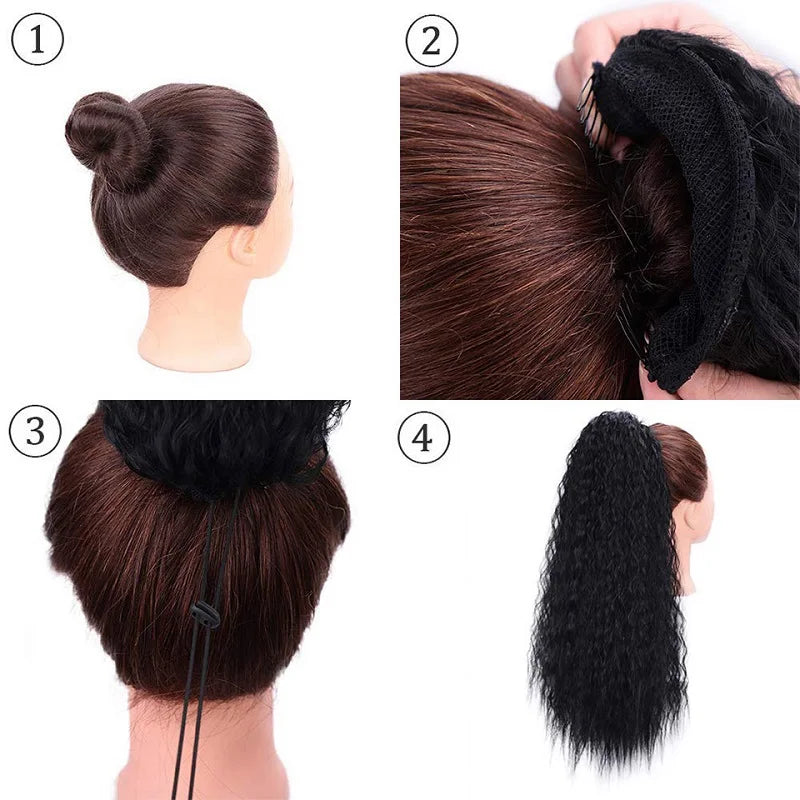22-Inch (56 cm) Kinky Curly Drawstring Clip-In Ponytail - Long Synthetic High-Temperature Fiber Hair Extension for Women
