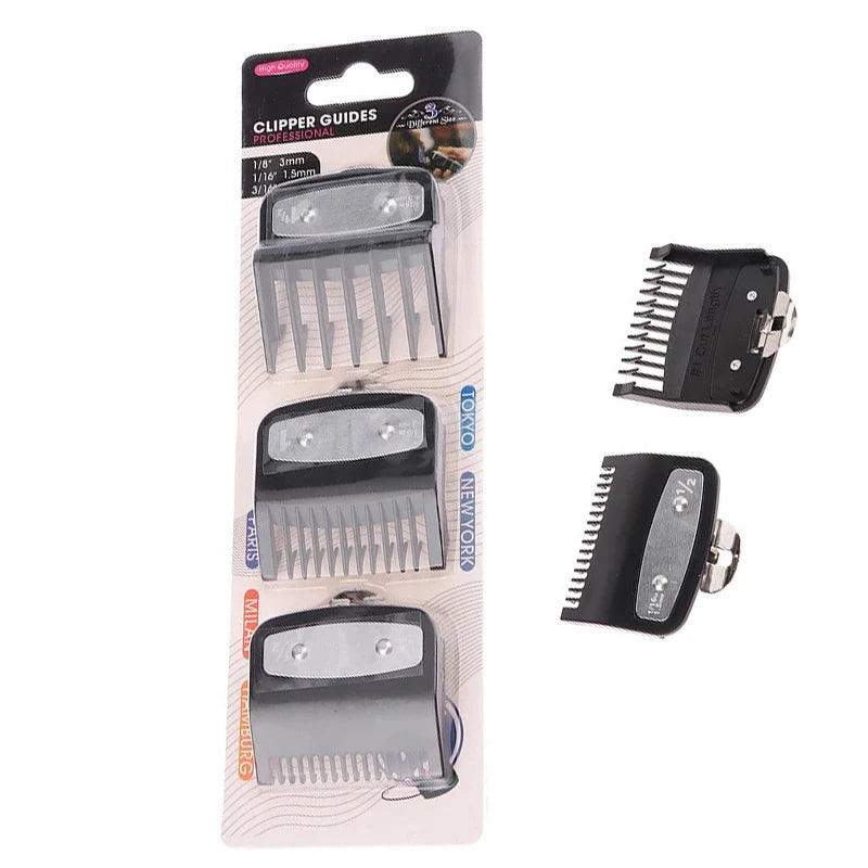 Black Hair Clipper Guard Set - 3-Pack Guide Combs 1.5mm, 3mm, 4.5mm for Trimmer Styling