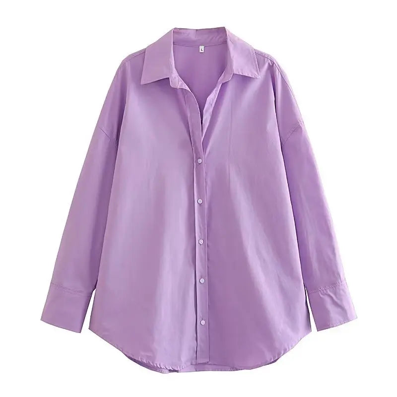 MUJER Women's Multicolor Button-Up Poplin Shirt – Oversized Long-Sleeve Summer Casual Blouse