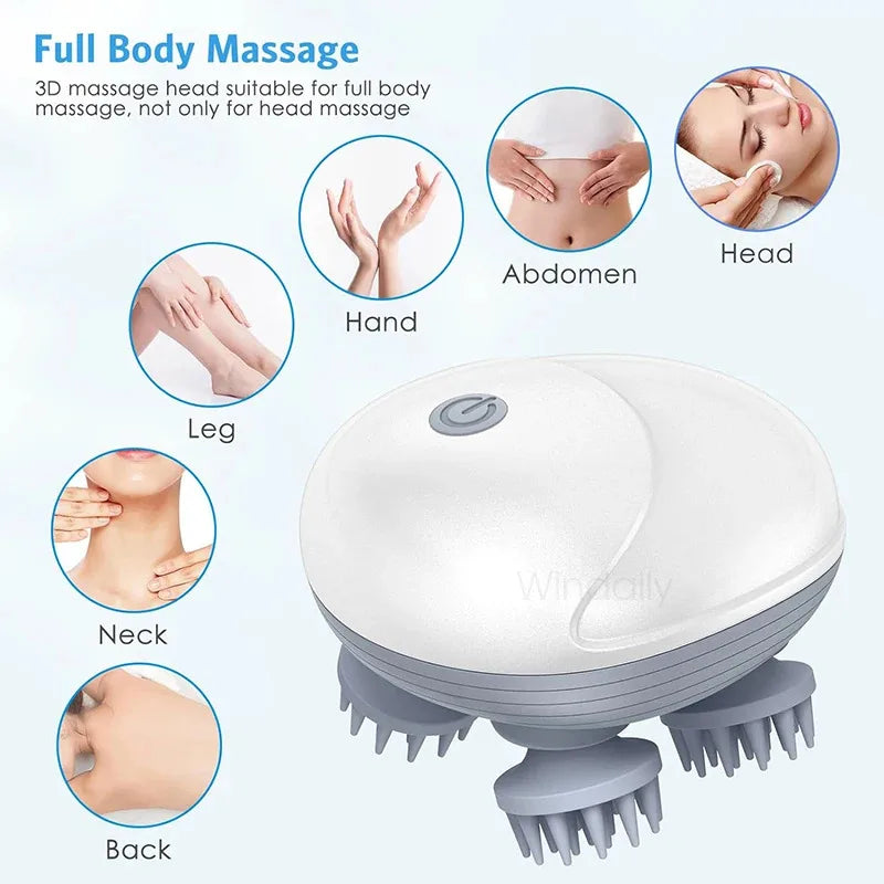 Rechargeable Electric Scalp & Body Massager – Deep-Kneading Head, Neck, Shoulder & Pet Massager (USB, IPX6 Waterproof)