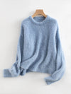 SuyaDream Alpaca Blend Drop-Shoulder Pullover Sweater – Loose O-Neck One Size (47.2 in / 120 cm), Camel Beige