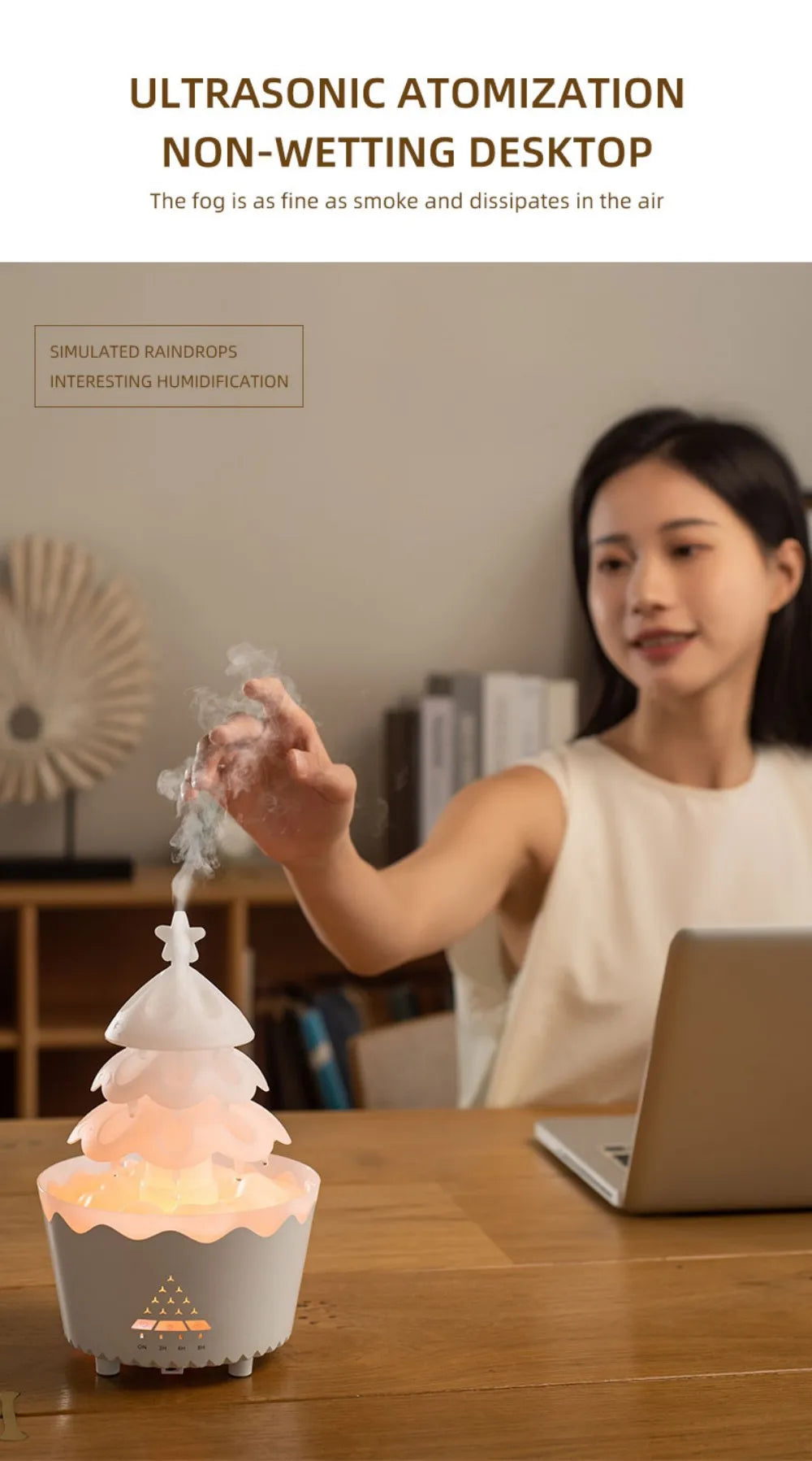 Remote-Controlled Aroma Diffuser Humidifier with RGB Night Light – UFO, Raindrop & Christmas Tree Designs for Home & Office