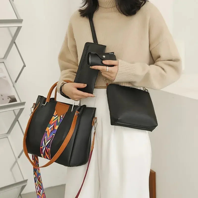 4 Pcs Women's Bag Set Luxury Handbag Large Capacity Bucket Tote Bag Fashion Shoulder Bag Wallet Card Case