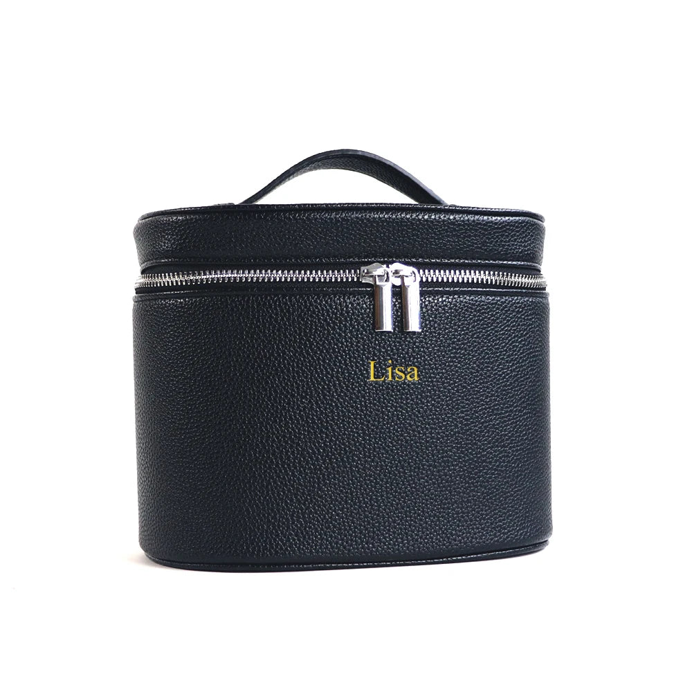 Large Capacity PU Leather Makeup Case with Internal Organizer - Personalized Travel Cosmetic Bag