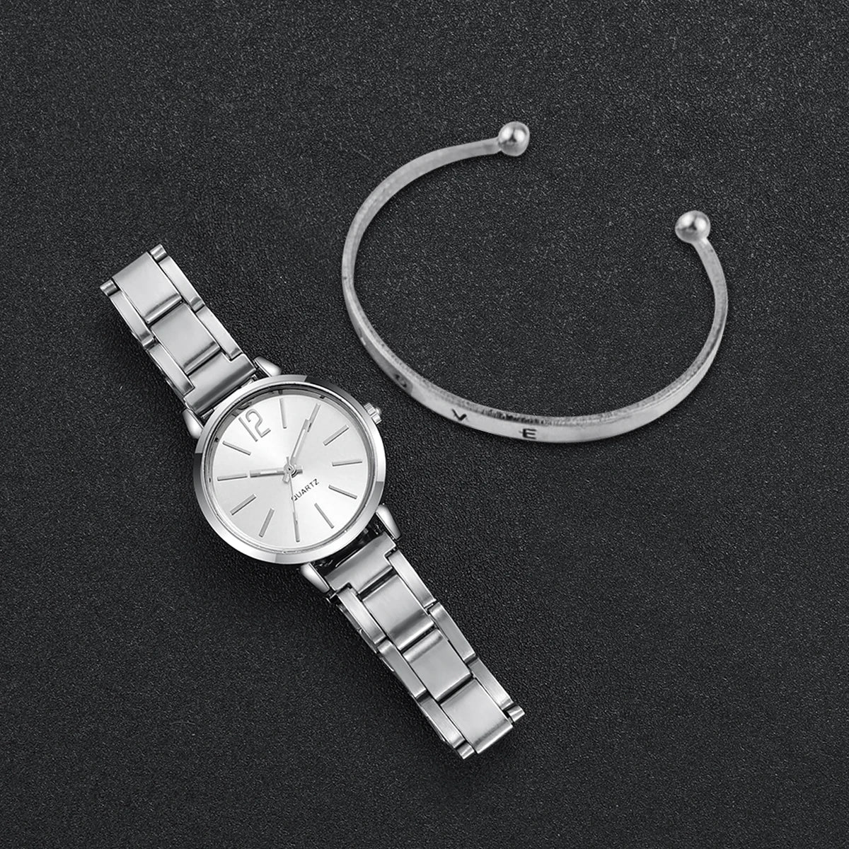 Women's Elegant Quartz Watch & Love Bracelet Set - Stainless Steel Strap, 29mm Dial