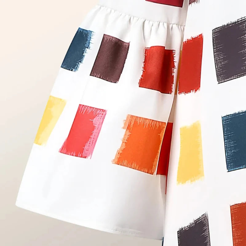 Printed V-Neck Long Sleeve Maxi Shirt Dress - Casual Street Style Women's Ankle-Length Loose Dress