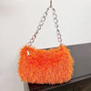 Faux Fur Shoulder Bag for Women – Plush Square Chain Underarm Clutch Evening Handbag