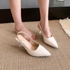 Pointed Toe Patent Leather Thin Heel Sandals for Women - Nude Office Dress Shoes, 3-5 cm (1.2-2.0 in) Heel