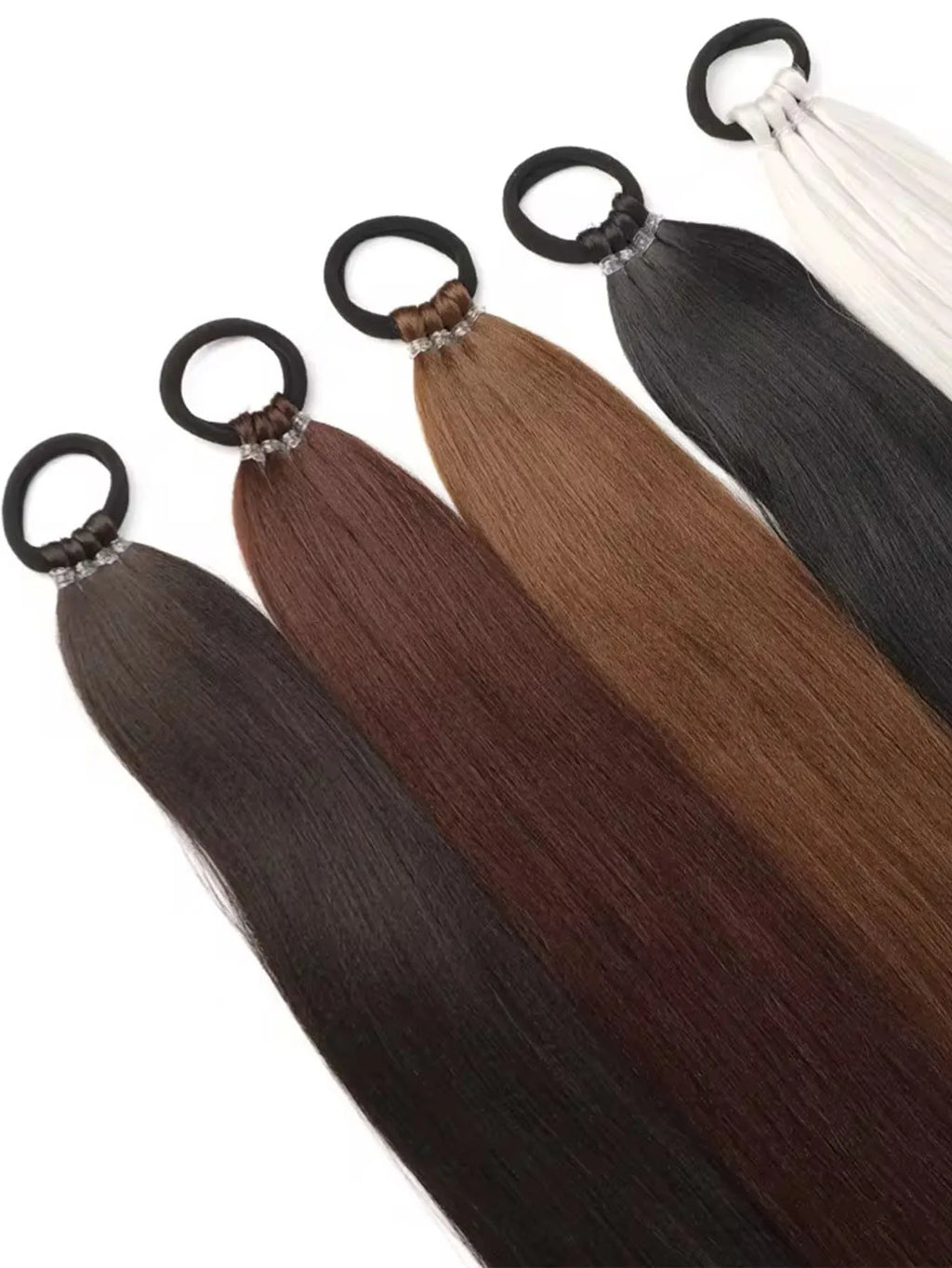 YELOWTIM 28-Inch (70 cm) Synthetic Ponytail Extension with Elastic Band – Straight Braided DIY Hair Piece, Black/Brown