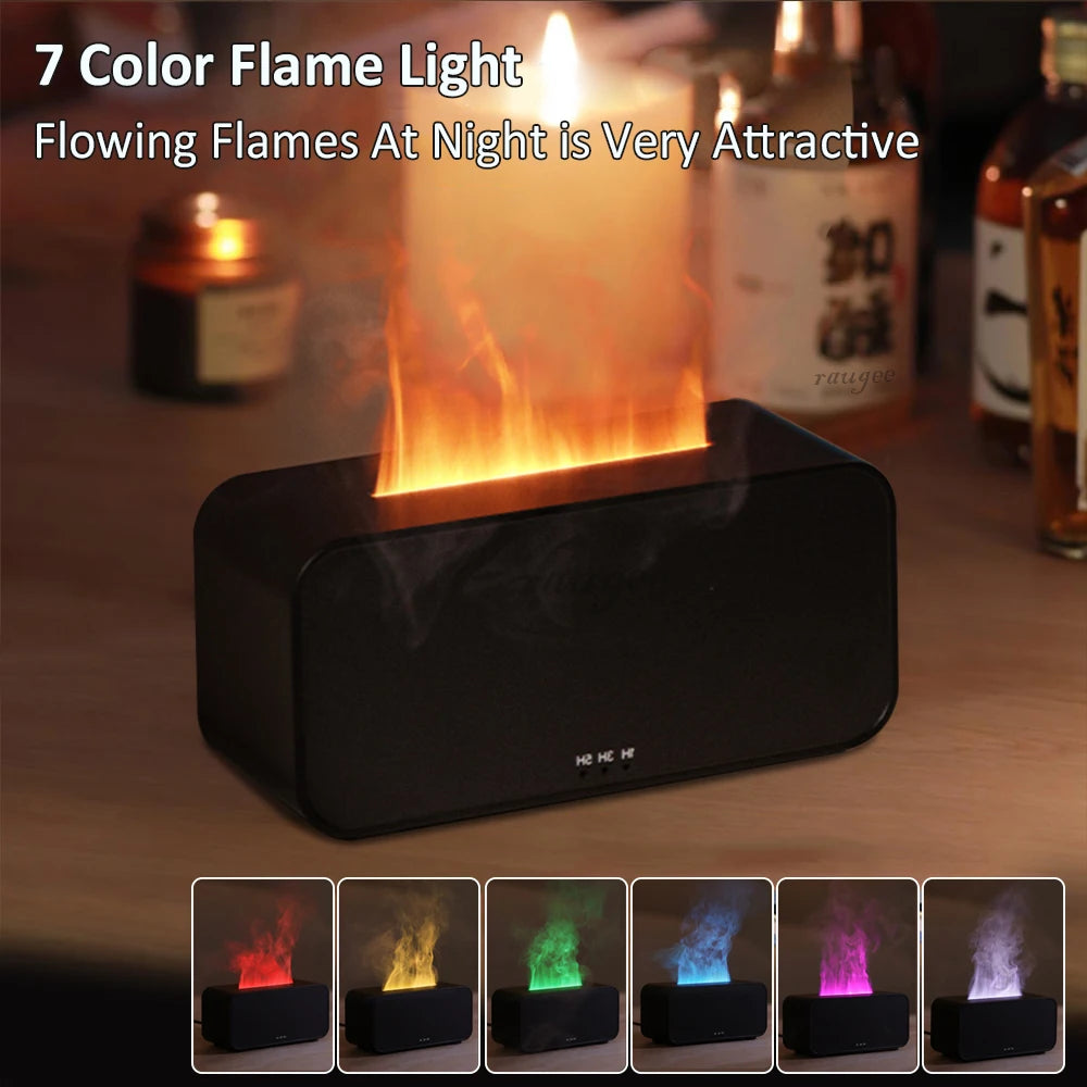 Mini Flame Aroma Diffuser - 7-Color LED Humidifier with Essential Oil Aromatherapy & Timer for Home, Bedroom, Office